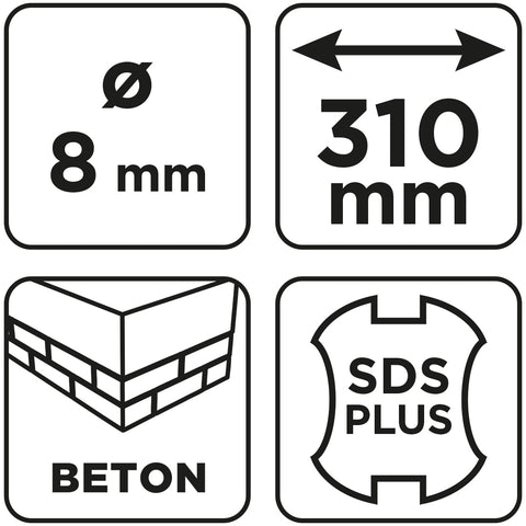 Betonfúró SDS PLUS, 2 élű, dupla spirálos, 8x310mm