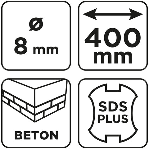 Betonfúró SDS PLUS, 2 élű, dupla spirálos, 8x400mm