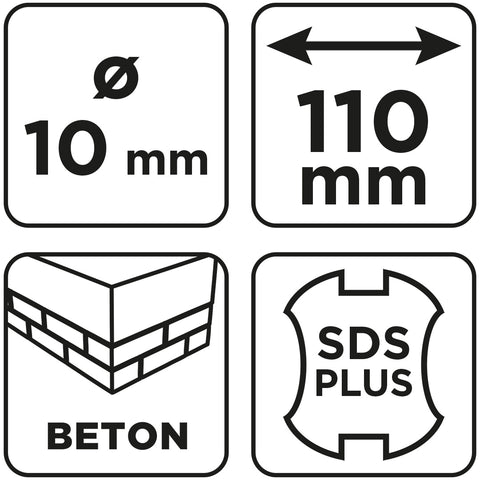Betonfúró SDS PLUS, 2 élű, dupla spirálos, 10x110mm, min.rendelés: 3db