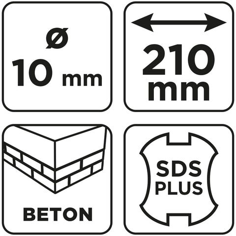 Betonfúró SDS PLUS, 2 élű, dupla spirálos, 10x210mm, min.rendelés: 3db