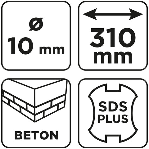 Betonfúró SDS PLUS, 2 élű, dupla spirálos, 10x310mm