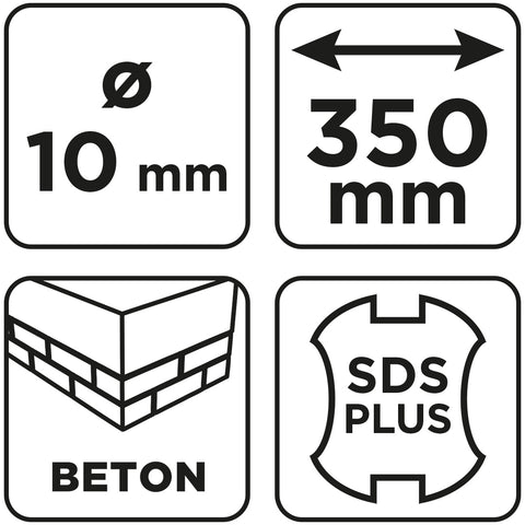 Betonfúró SDS PLUS, 2 élű, dupla spirálos, 10x350mm