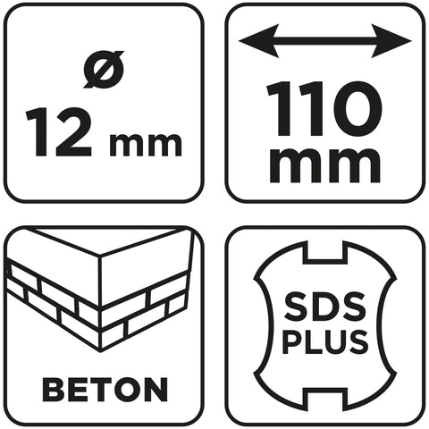 Betonfúró SDS PLUS, 2 élű, dupla spirálos, 12x110mm, min.rendelés: 3db