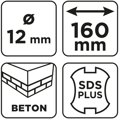Betonfúró SDS PLUS, 2 élű, dupla spirálos, 12x160mm, min.rendelés: 3db