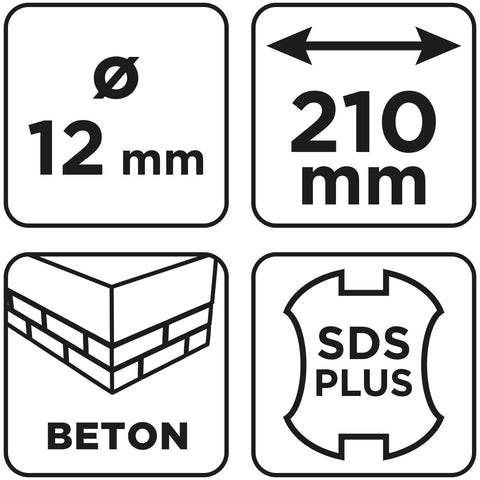 Betonfúró SDS PLUS, 2 élű, dupla spirálos, 12x210mm