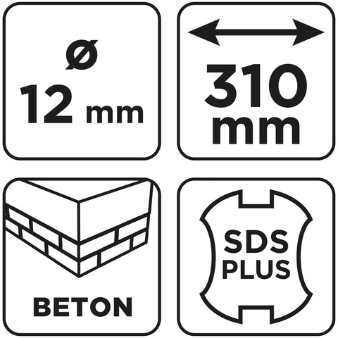 Betonfúró SDS PLUS, 2 élű, dupla spirálos, 12x310mm