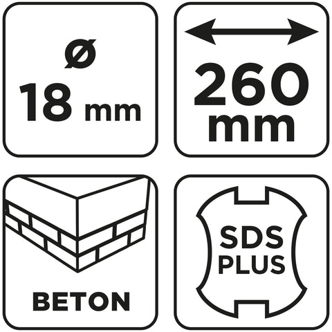 Betonfúró SDS PLUS, 2 élű, dupla spirálos, 18x260mm