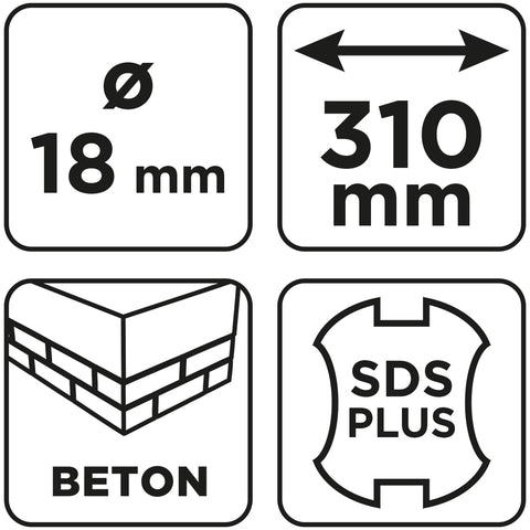 Betonfúró SDS PLUS, 2 élű, dupla spirálos, 18x310mm