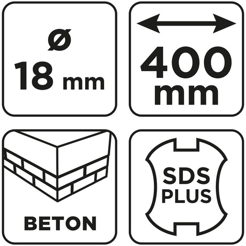Betonfúró SDS PLUS, 2 élű, dupla spirálos, 18x400mm