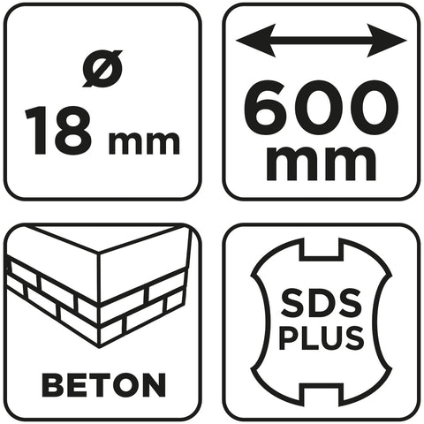 Betonfúró SDS PLUS, 2 élű, dupla spirálos, 18x600mm