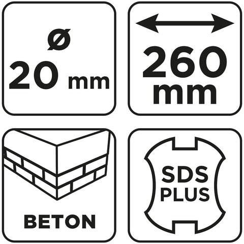 Betonfúró SDS PLUS, 2 élű, dupla spirálos, 20x260mm