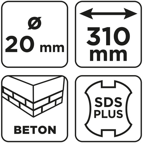 Betonfúró SDS PLUS, 2 élű, dupla spirálos, 20x310mm