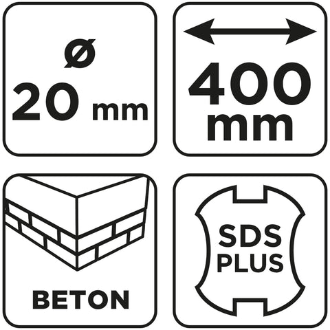 Betonfúró SDS PLUS, 2 élű, dupla spirálos, 20x400mm