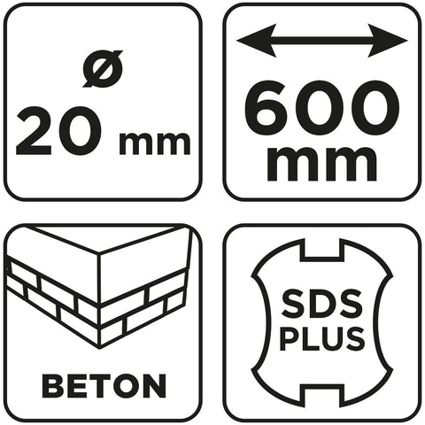 Betonfúró SDS PLUS, 2 élű, dupla spirálos, 20x600mm