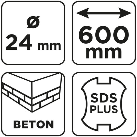 Betonfúró SDS PLUS, 2 élű, dupla spirálos, 24x600mm