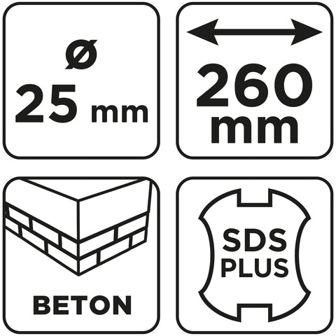 Betonfúró SDS PLUS, 2 élű, dupla spirálos, 25x260mm