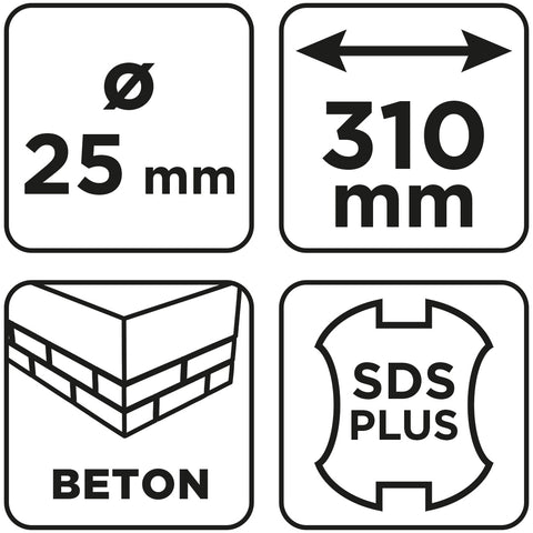 Betonfúró SDS PLUS, 2 élű, dupla spirálos, 25x310mm