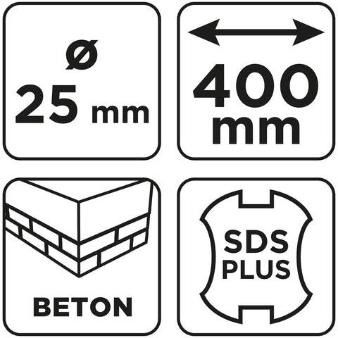Betonfúró SDS PLUS, 2 élű, dupla spirálos, 25x400mm