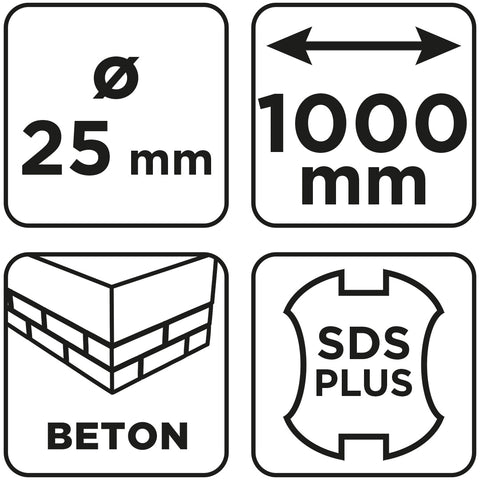 Betonfúró SDS PLUS, 2 élű, dupla spirálos, 25x1000mm