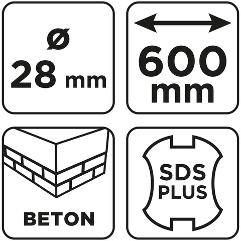 Betonfúró SDS PLUS, 2 élű, dupla spirálos, 28x600mm