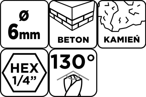 Betonfúró,1/4"-os hatszög szárral, 6mm, min.rendelés: 3db