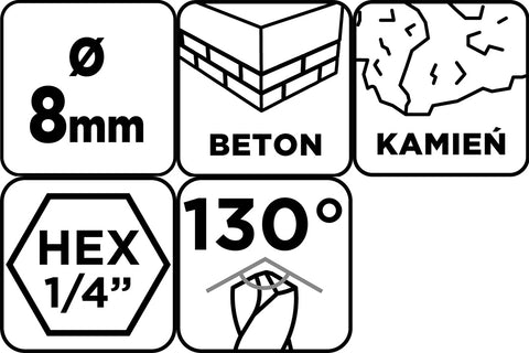 Betonfúró,1/4"-os hatszög szárral, 8mm, min.rendelés: 3db