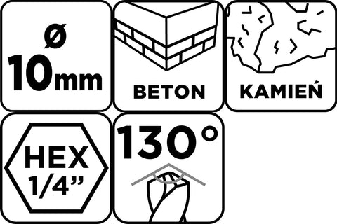 Betonfúró,1/4"-os hatszög szárral, 10mm