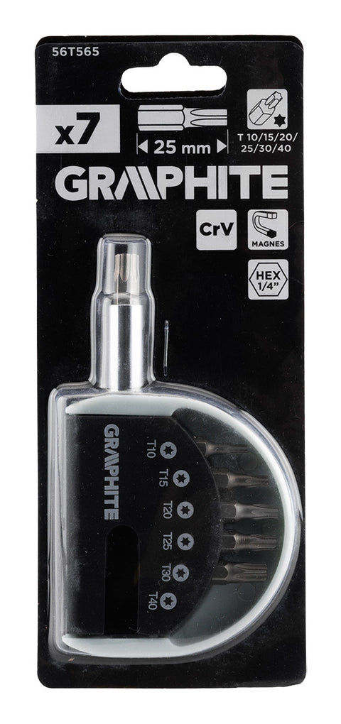 Csavarhúzó bitkészlet mágneses szárral, Torx 10-40, 7db-os