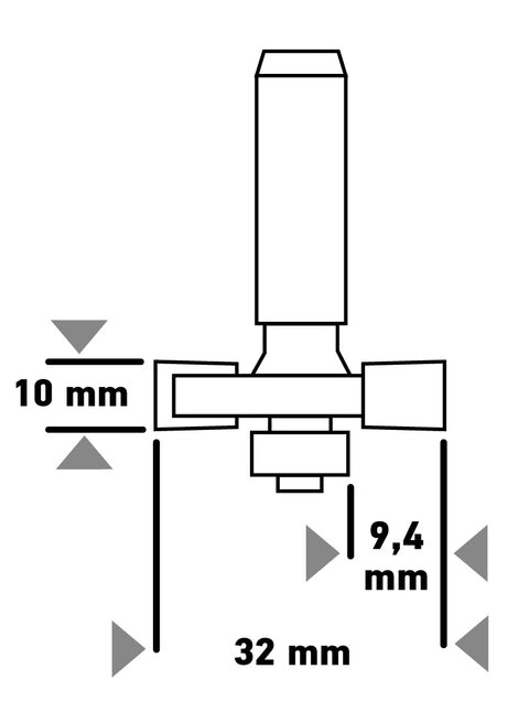 Felsőmaró kés, horonymaró, 32x10mm, 8mm szárral