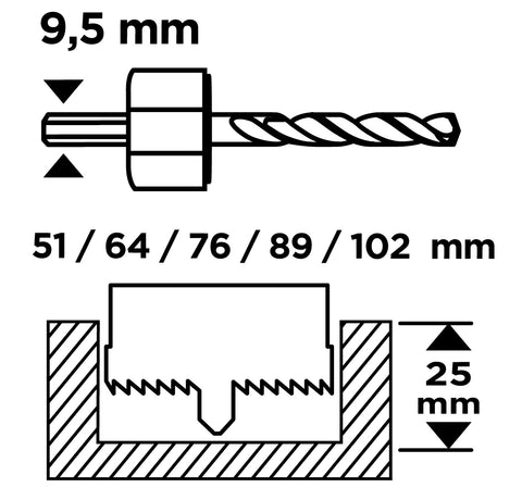 Körkivágó készlet fához, 51-102mm, 8db