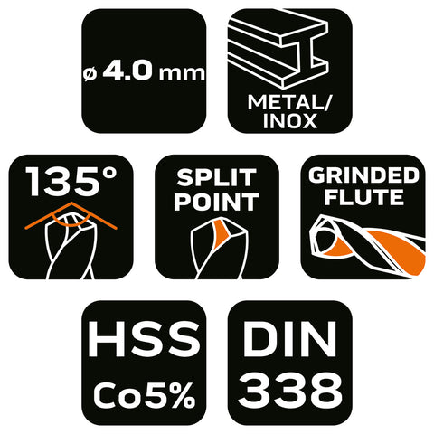 Csigafúró HSS-Cobalt 5% 4mm, min. rendelés: 5db, NEO TOOLS