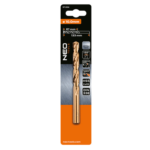 Csigafúró HSS-Cobalt 5% 10mm, NEO TOOLS