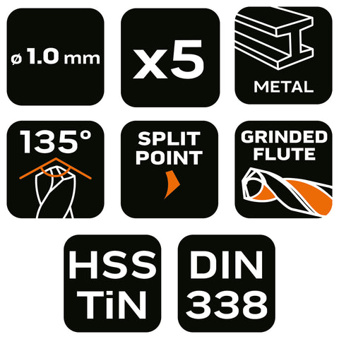 Csigafúró HSS Titán bevonattal 1mm, 5db, min. rendelés: 5cs