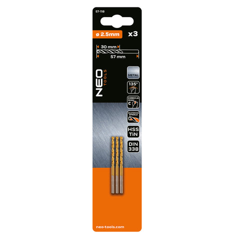 Csigafúró HSS Titán bevonattal 2.5mm, 3db, min. rendelés: 5cs