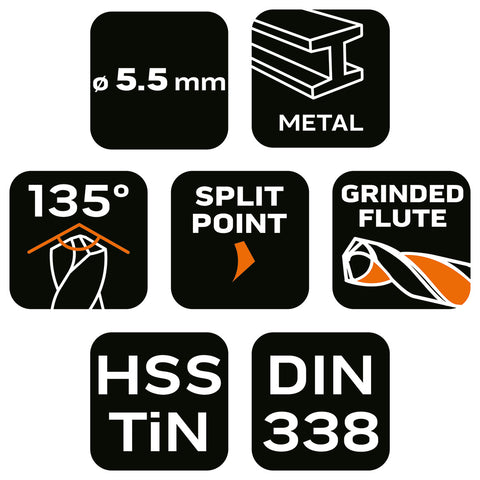 Csigafúró HSS Titán bevonattal 5.5mm, min. rendelés: 5db