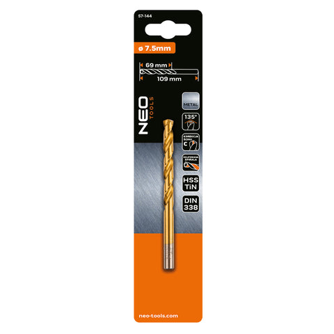 Csigafúró HSS Titán bevonattal 7.5mm