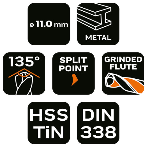 Csigafúró HSS Titán bevonattal 11mm