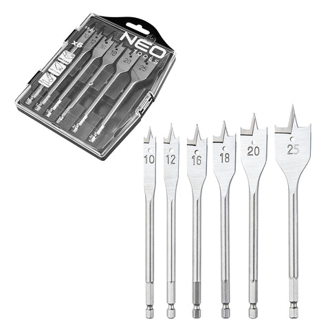 Lapos marófúró készlet 10, 12, 16, 18, 20, 25mm, 6db