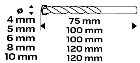 Betonfúró készlet 5 részes, 4, 5, 6, 8, 10mm