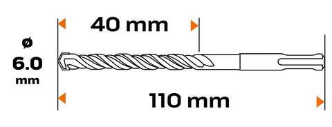 Betonfúró SDS PLUS 6x110mm, S4 type, 4 élű hegy, NEO TOOLS