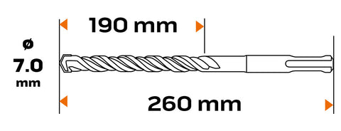 Betonfúró SDS PLUS 7x260mm, S4 type, 4 élű hegy