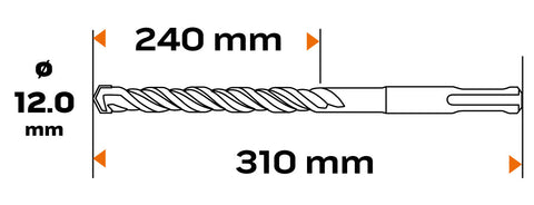 Betonfúró SDS PLUS 12x310mm, S4 type, 4 élű hegy