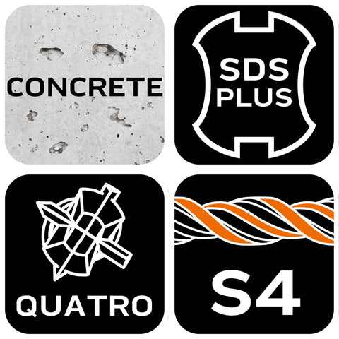 Betonfúró SDS PLUS 14x210mm, S4 type, 4 élű hegy