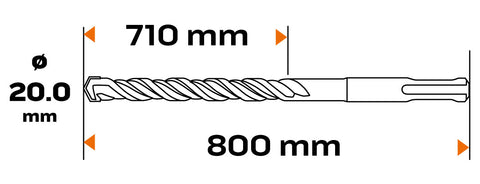 Betonfúró SDS PLUS 20x800mm, S4 type, 4 élű hegy