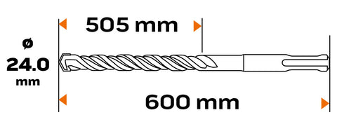Betonfúró SDS PLUS 24x600mm, S4 type, 4 élű hegy