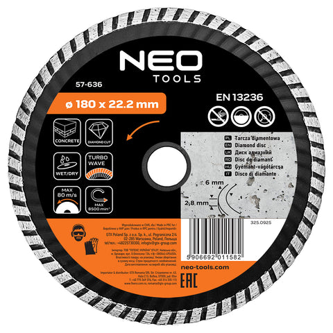 Gyémánt vágókorong 180mm turbo hűtőbordás