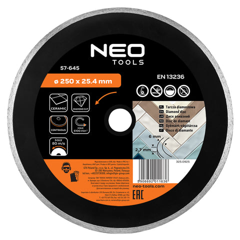 Gyémánt vágókorong 250mm vizes, belső átmérő 25, 4mm