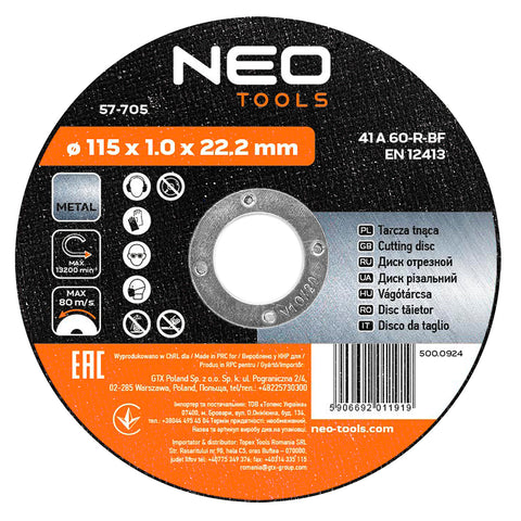 Vágókorong fémhez 115x1x22mm, 41A60-T-BF, min. rendelés: 5db