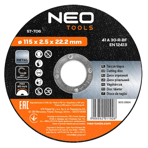 Vágókorong fémhez 115x2.5x22mm, 41 A30-T-BF, min. rendelés: 5db