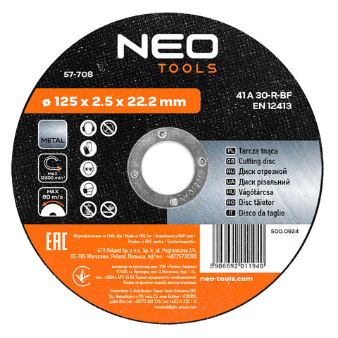 Vágókorong fémhez 125x2.5x22mm, 41 A30-T-BF, min. rendelés: 5db